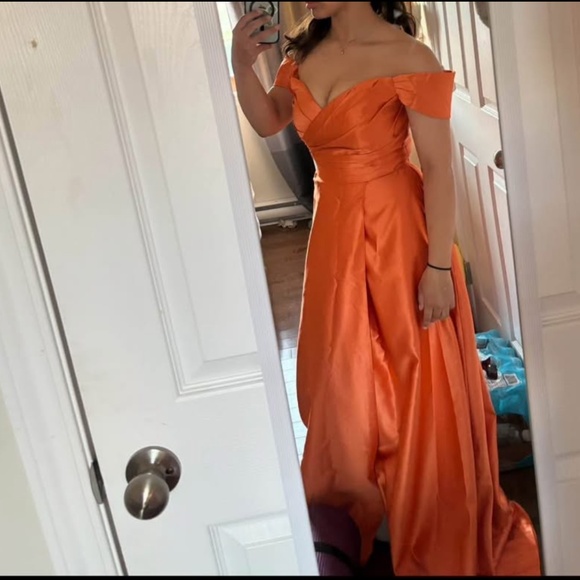 Orange Prom Dress With Leg Slit - Picture 1 of 4